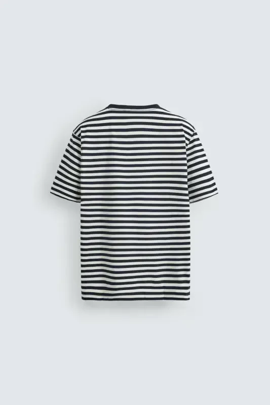 BASIC MEDIUM WEIGHT T-SHIRT-Ecru / Navy Blue - 8