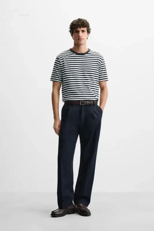 BASIC MEDIUM WEIGHT T-SHIRT-Ekru / To‘q ko‘k - 1