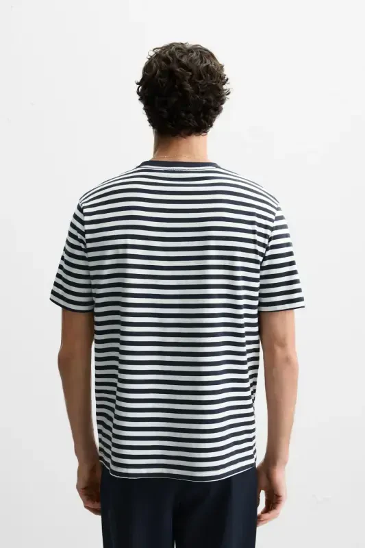 BASIC MEDIUM WEIGHT T-SHIRT-Ekru / To‘q ko‘k - 3