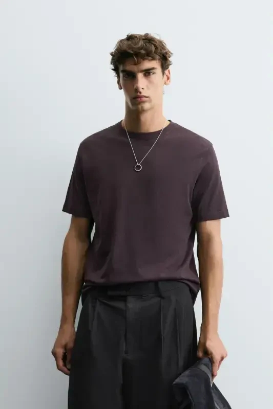 BASIC MEDIUM WEIGHT T-SHIRT - To‘q badimjon - 2