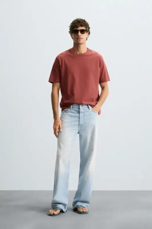BASIC MEDIUM WEIGHT T-SHIRT - To‘q qizil - ZARA