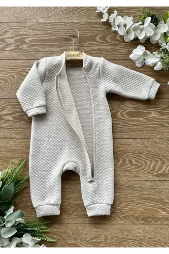 Basic Mevsimlik Fermuarlı Kapitone Işıltılı Bebek Tulum Bej-Bej - PATSAN (1)