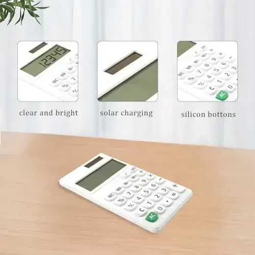 Basic Mini 4 Function Calculators,Calculator Small,Back to School First Day of School Supplies,Desk Calculator,White Solar Pocket Calculators for Students Home Office Middle - 3