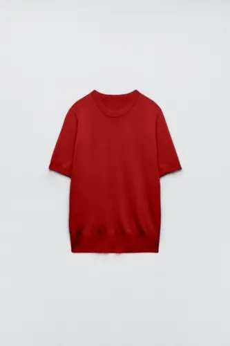 Basic Qisqa Yengli Triko Ko'ylak-bordo 