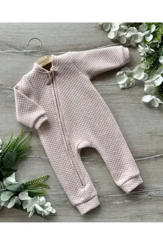 Basic Seasonal Quilted Shiny Baby Overalls Pink-pink - 1