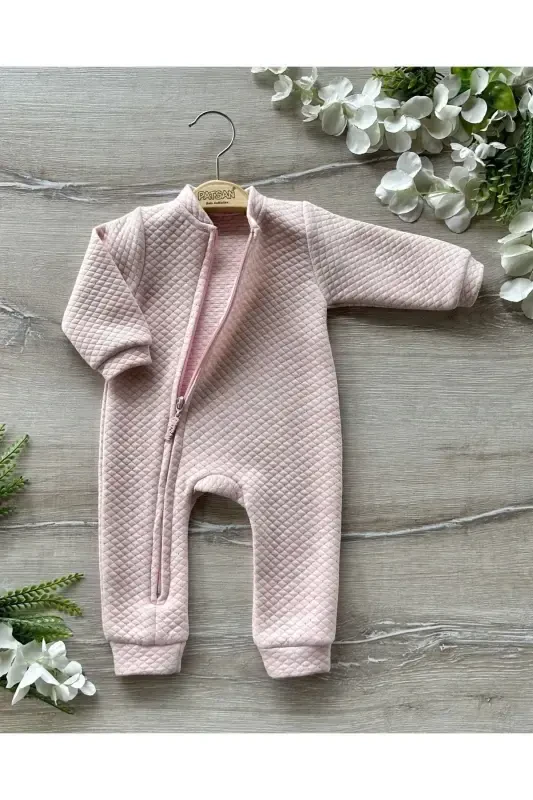 Basic Seasonal Quilted Shiny Baby Overalls Pink-pink - 2