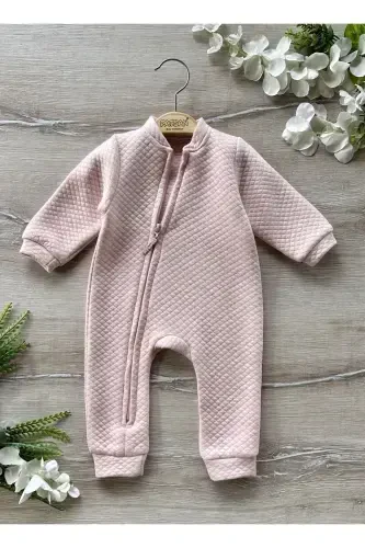 Basic Seasonal Quilted Shiny Baby Overalls Pink-pink - 3