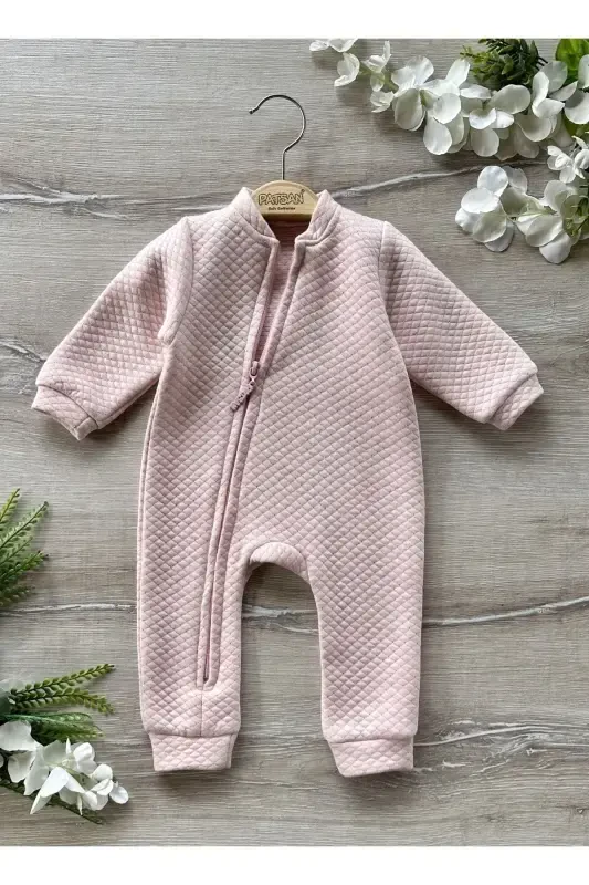 Basic Seasonal Quilted Shiny Baby Overalls Pink-pink - 3