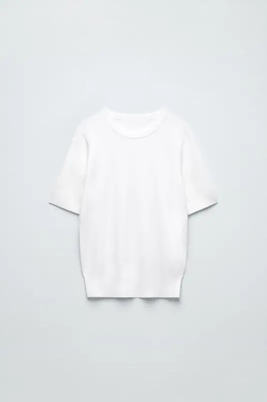Basic Short Sleeve Knitted Sweater-White - 1