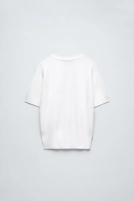 Basic Short Sleeve Knitted Sweater-White - 2