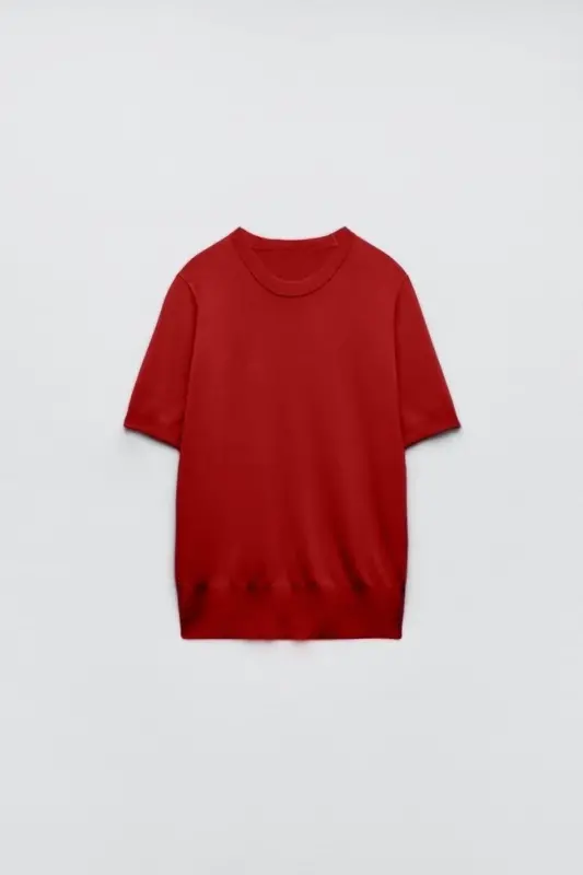 Basic Short Sleeve Knitwear Sweater-burgundy - 1