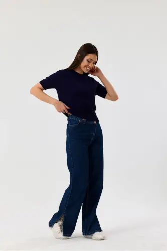 Basic Short Sleeve Knitwear Sweater-navy blue-NAVY BLUE - 3
