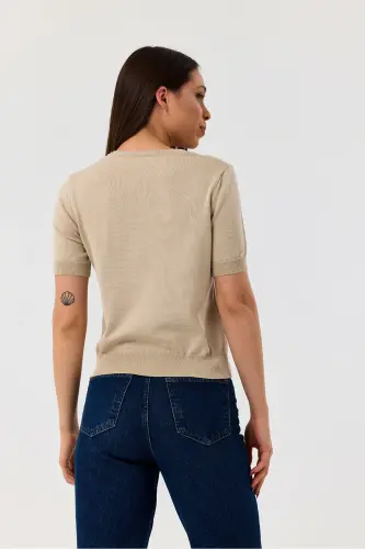 Basic Short Sleeve Knitwear Sweater-STONE-STONE - 4