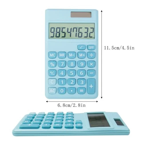 Basic Standard Calculators Small Digital Desktop Calculator with 8-Digit LCD Display, Battery Solar Power Smart Calculator Pocket Size for Kids for Home School (blue 2pcs) - 4