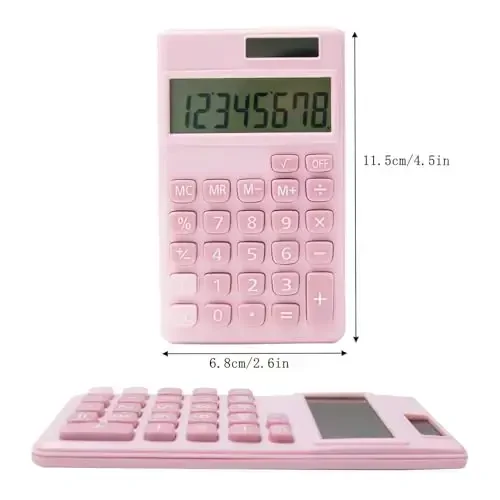 Basic Standard Calculators Small Digital Desktop Calculator with 8-Digit LCD Display, Battery Solar Power Smart Calculator Pocket Size for Kids for Home School (Pink 2pcs) - 3