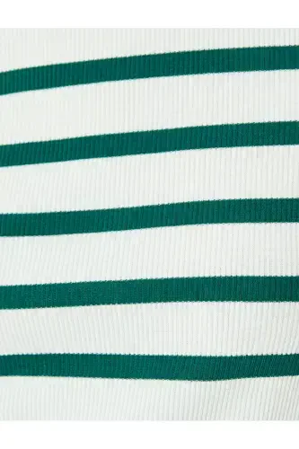 Basic Striped Crew Neck Green Women's T-Shirt 5SAL10047IK-Green Striped - 6