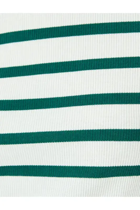 Basic Striped Crew Neck Green Women's T-Shirt 5SAL10047IK-Green Striped - 6