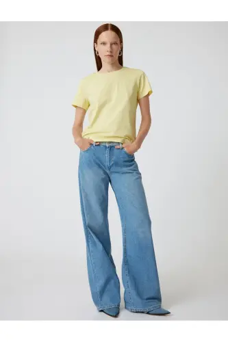 Basic T-Shirt Short Sleeve Crew Neck Cotton-Yellow - 1