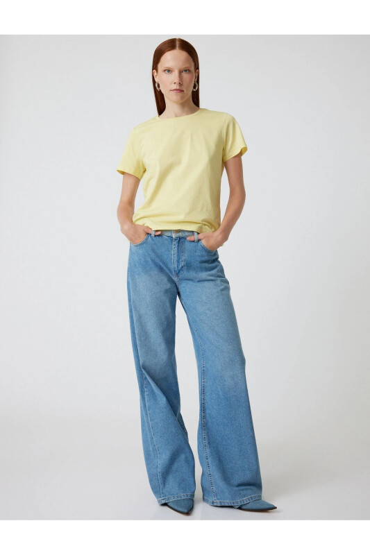 Basic T-Shirt Short Sleeve Crew Neck Cotton-Yellow - 1