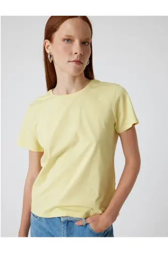 Basic T-Shirt Short Sleeve Crew Neck Cotton-Yellow - KOTON (1)