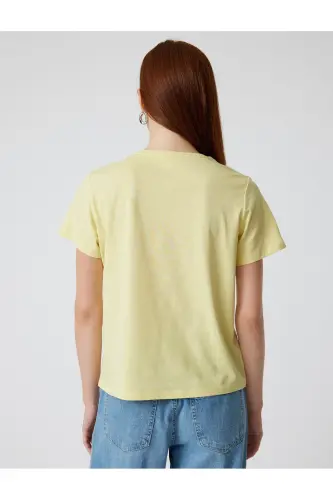 Basic T-Shirt Short Sleeve Crew Neck Cotton-Yellow - 4