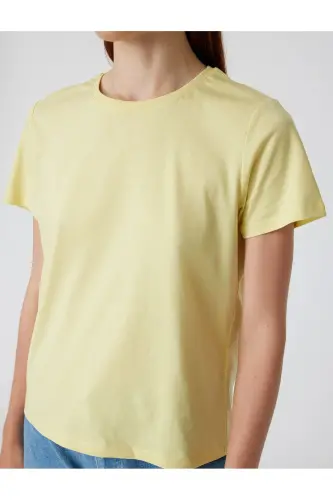 Basic T-Shirt Short Sleeve Crew Neck Cotton-Yellow - 5