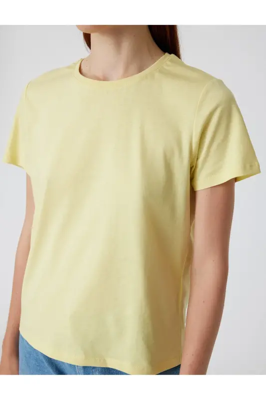 Basic T-Shirt Short Sleeve Crew Neck Cotton-Yellow - 5