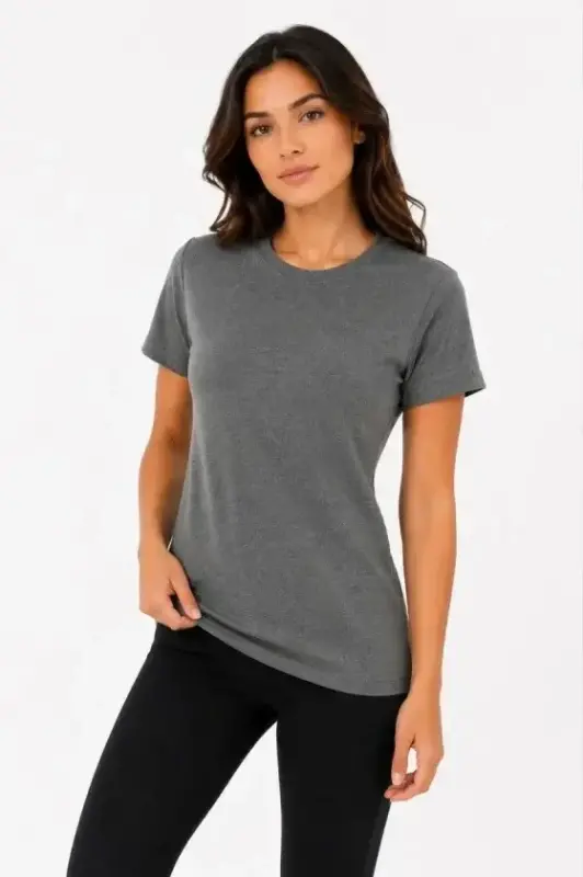 Basic Tişört Bisiklet Yaka Kısa Kol Günlük Yazlık Slim Fit T-Shirt - Antrasit - BÜYÜKBEDENIZ