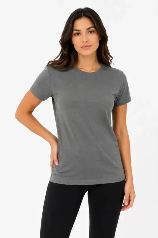 Basic Tişört Bisiklet Yaka Kısa Kol Günlük Yazlık Slim Fit T-Shirt - Antrasit - 2