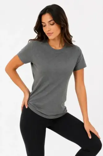 Basic Tişört Bisiklet Yaka Kısa Kol Günlük Yazlık Slim Fit T-Shirt - Antrasit - 3