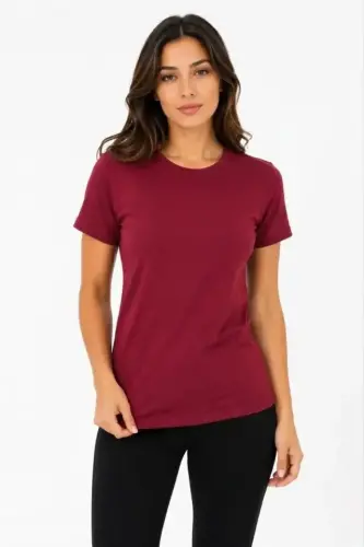Basic Tişört Bisiklet Yaka Kısa Kol Günlük Yazlık Slim Fit T-Shirt - Bordo - BÜYÜKBEDENIZ (1)