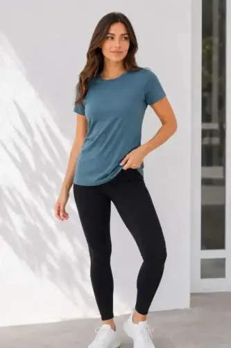 Basic Tişört Bisiklet Yaka Kısa Kol Günlük Yazlık Slim Fit T-Shirt - Füme - BÜYÜKBEDENIZ (1)