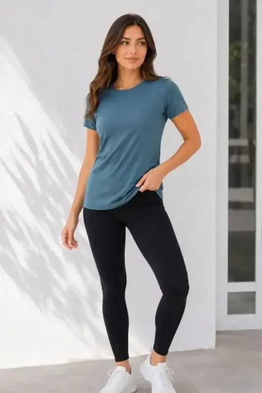 Basic Tişört Bisiklet Yaka Kısa Kol Günlük Yazlık Slim Fit T-Shirt - Füme - 2