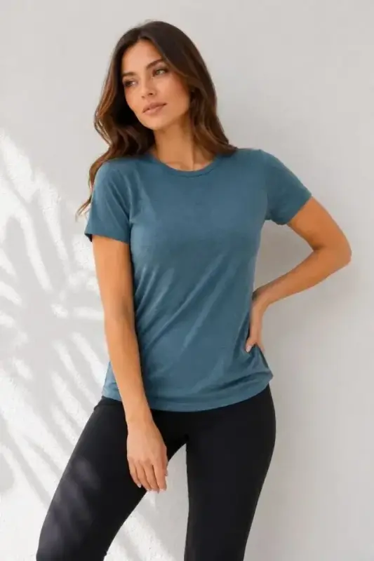 Basic Tişört Bisiklet Yaka Kısa Kol Günlük Yazlık Slim Fit T-Shirt - Füme - 3