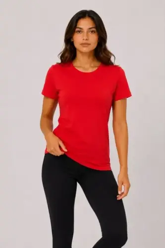 Basic Tişört Bisiklet Yaka Kısa Kol Günlük Yazlık Slim Fit T-Shirt - Kırmızı - BÜYÜKBEDENIZ (1)