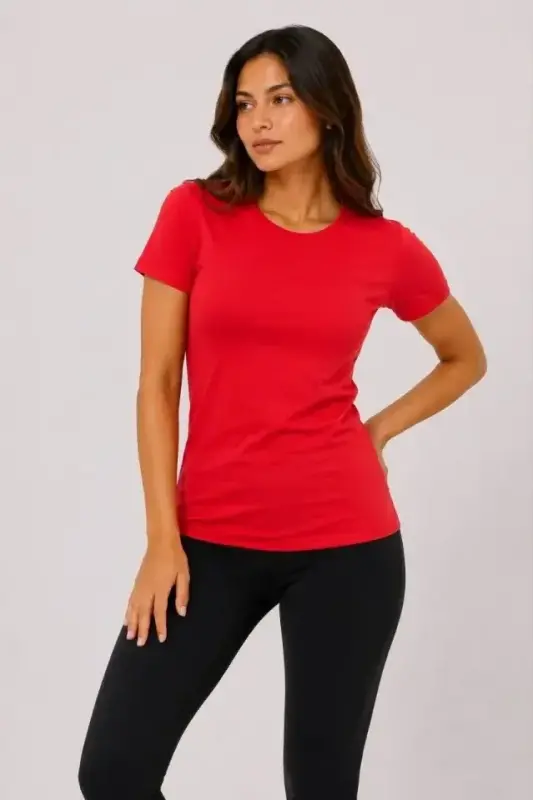 Basic Tişört Bisiklet Yaka Kısa Kol Günlük Yazlık Slim Fit T-Shirt - Kırmızı - 3