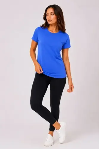 Basic Tişört Bisiklet Yaka Kısa Kol Günlük Yazlık Slim Fit T-Shirt - Mavi - 3