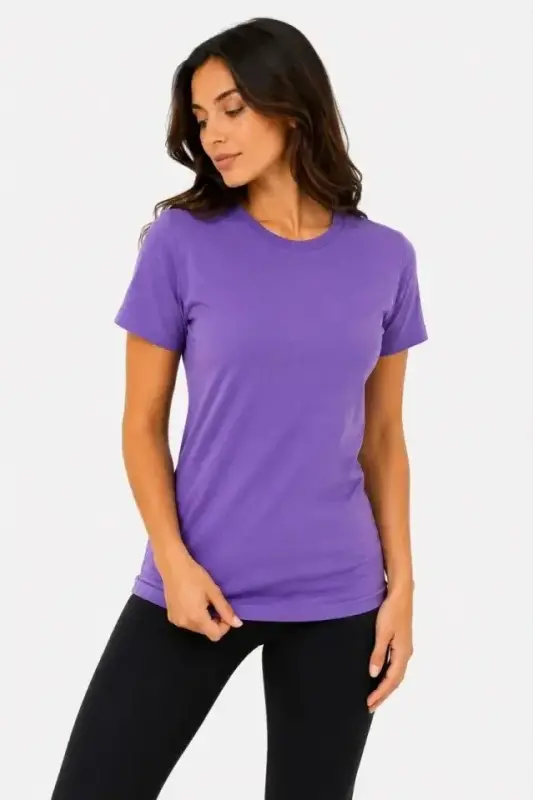 Basic Tişört Bisiklet Yaka Kısa Kol Günlük Yazlık Slim Fit T-Shirt - Mor - 2