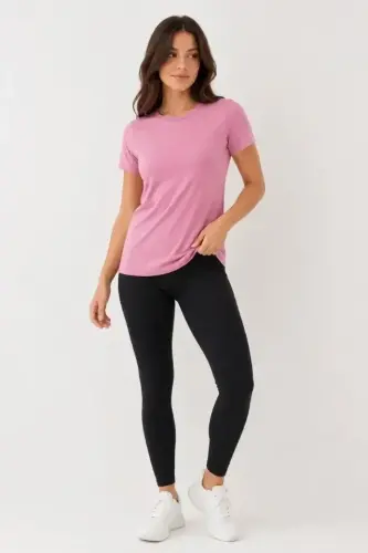 Basic Tişört Bisiklet Yaka Kısa Kol Günlük Yazlık Slim Fit T-Shirt - Pembe - BÜYÜKBEDENIZ (1)