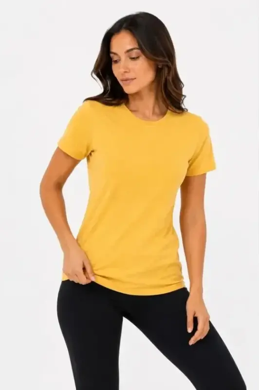 Basic Tişört Bisiklet Yaka Kısa Kol Günlük Yazlık Slim Fit T-Shirt - Sarı - BÜYÜKBEDENIZ