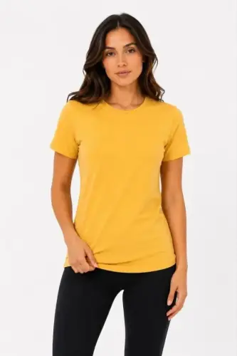 Basic Tişört Bisiklet Yaka Kısa Kol Günlük Yazlık Slim Fit T-Shirt - Sarı - BÜYÜKBEDENIZ (1)