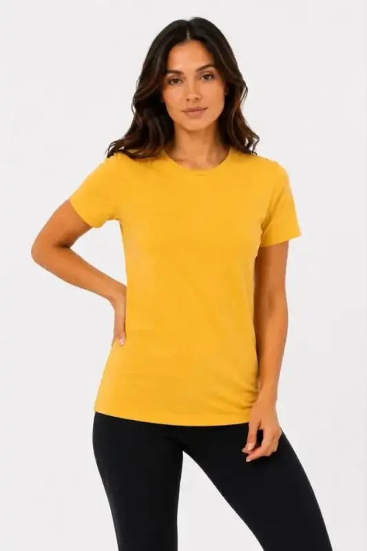 Basic Tişört Bisiklet Yaka Kısa Kol Günlük Yazlık Slim Fit T-Shirt - Sarı - 3