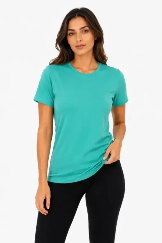 Basic Tişört Bisiklet Yaka Kısa Kol Günlük Yazlık Slim Fit T-Shirt - Su Yeşili - BÜYÜKBEDENIZ