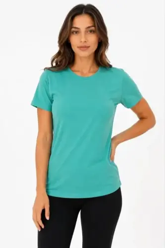 Basic Tişört Bisiklet Yaka Kısa Kol Günlük Yazlık Slim Fit T-Shirt - Su Yeşili - BÜYÜKBEDENIZ (1)