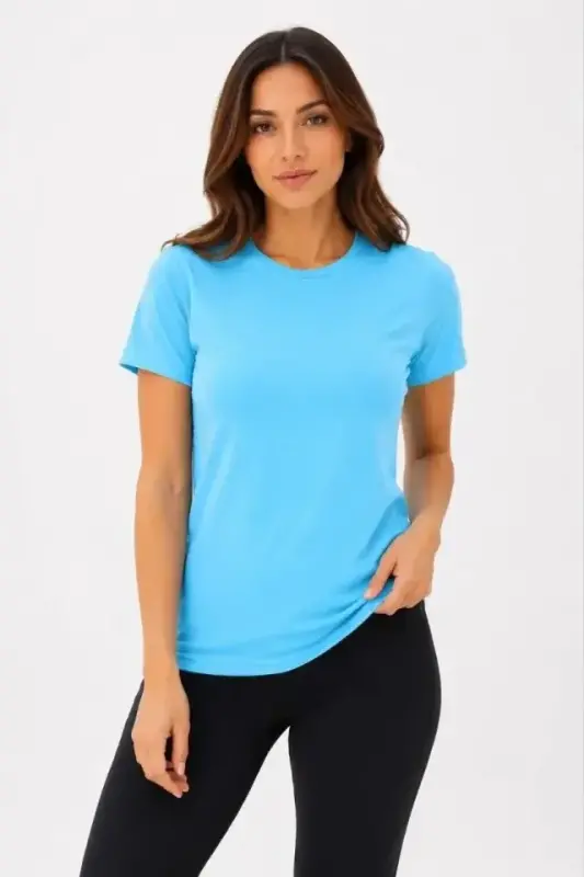 Basic Tişört Bisiklet Yaka Kısa Kol Günlük Yazlık Slim Fit T-Shirt - Turkuaz - 3