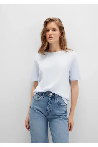 Basic Tişört Semi Slim Fit / Yarı Dar Kesim 1612916-89201 - Mavi-89201 
