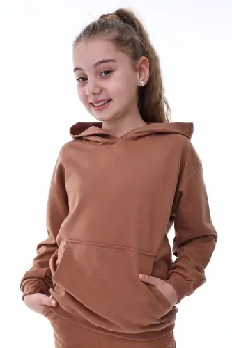 Basic Толстовка с капюшоном и начесом, с карманом-кенгуру для детей 3-10 лет, коричневый-коричневый - ZUZUNGA (1)