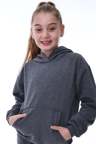 Basic Толстовка с капюшоном, начесом, карманом-кенгуру, для детей 3-10 лет, дымчато-серая - 3