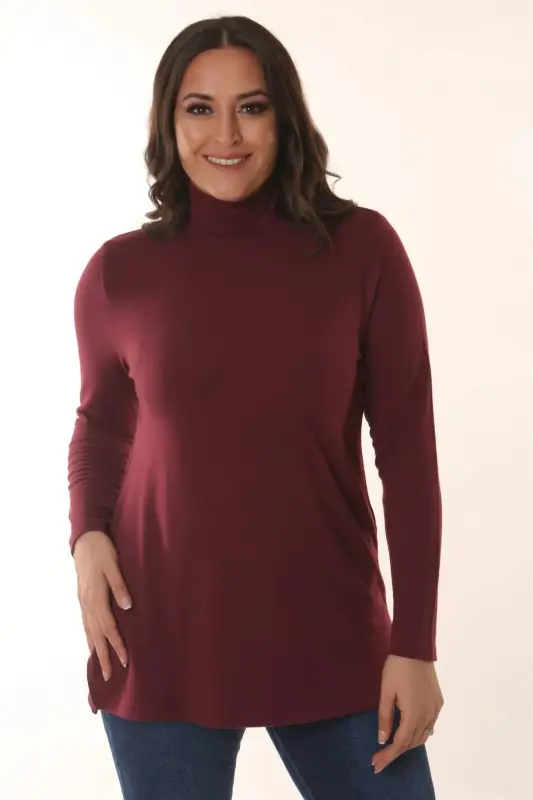 Basıc Yarım Balıkçı Bordo Bluz - 1