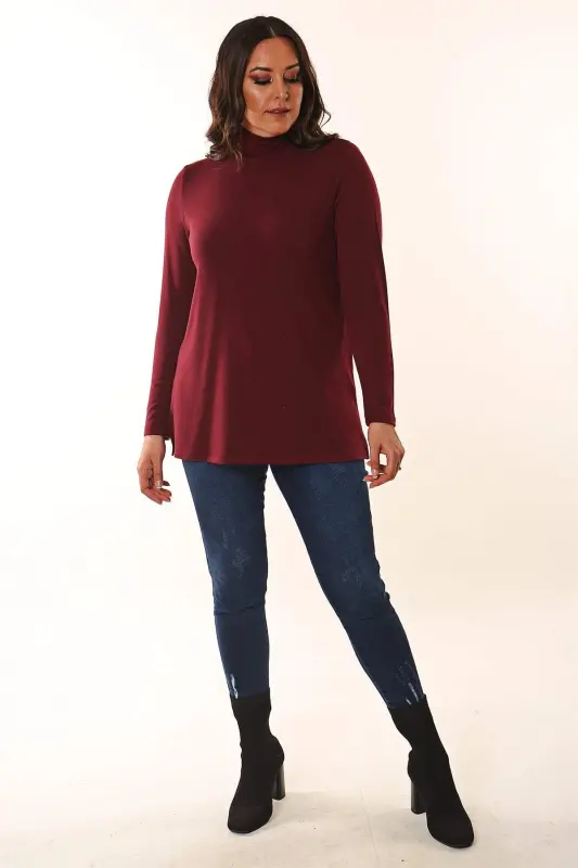 Basıc Yarım Balıkçı Bordo Bluz - 2